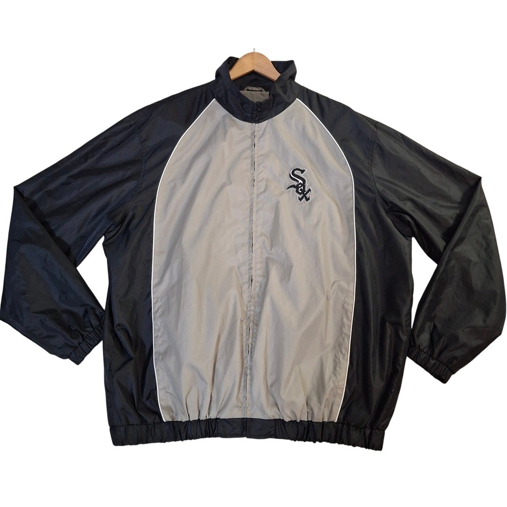 MLB Chicago White Sox Windbreaker Jacket Mens XXL Black Grey Full Zip‎ Logo